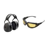 Peltor 3M X5A Ear Defenders with Headband, 37 dB, Black & Bolle TRACPSJ Tracker Glasses Nylon Frame Anti-Scratch and Fog Lens, Black/Yellow