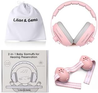 Lilian&Gema 2-in-1 Baby Ear Muffs Noise Protection, Adjustable Baby Headphones with Stretchy Band, Noise Cancelling Headphones for Baby & Toddler up to 4 Years, Baby Airplane Essentials/Outdoor, Pink