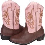 Solonek Kids Cowboy Boots by Wild Bear Boots – Girl and Boy Horseback Riding Boots, Coffee/Pink, 2 Little Kid