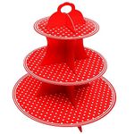 AEX 3 Tier Cake Stand Cardboard | Birthday Cupcake Stands | Cake Stand For Afternoon Tea Stands | Biodegradable Round Food Stand Fruit Dessert Display Cupcake Holder | Red Polka Dot