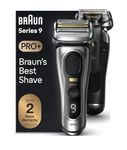Braun Series 9 PRO+ Electric Shaver for Men, with 5 Pro Shave Elements & Precision Long Hair ProTrimmer, Charging Stand, Wet & Dry Electric Razor with 60min Runtime, 9517s Galvano Silver