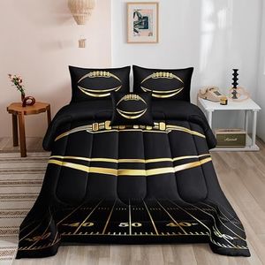 Helloosuu 6 PCS Football Queen Comforter Sets,Queen Football Bedding Sets for Boys,Football Spoets Comforter Set,Queen Size Bedding Sets for Boys,Bed in A Bag with Sheets(Queen-6 Pieces)