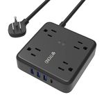 TROND Surge Protector Power Bar USB C, 4 Widely-Spaced Outlets 4 USB Ports, 5ft Flat Plug Extension Cord Indoor, Small Desk Power Strip, Wall Mount for Home Office Supplies Dorm Room Essentials, Black