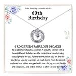 KORAS 60th Birthday Gifts for Women, 60 Birthday Gifts for Her, Sterling Silver 60th Necklace Jewellery with 6 Rings, 60th Birthday Present Ideas for Friend Daughter Sister Mum