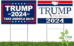 WENWELL Large Donald Trump 2024 Campaign Yard Signs Double Sided,Take America Back lawn Rally Placard Outdoor Decoration 18" x 24" With H-Stake,2 Packs