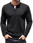 COOFANDY Men Long Sleeve Henley Sweater Casual Quarter Neck Pullover Knit Lightweight Sweater Black