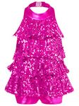 FEESHOW Children Girls Shiny Sequins Ballet Dance Dress Jazz Latin Dance Performance Costume Ballerina Dancewear Outfit Rose 11-12 Years