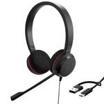 Jabra Evolve 20 Stereo Headset – Microsoft Certified Headphones for VoIP Softphone with Passive Noise Cancellation – USB-C/A – Black