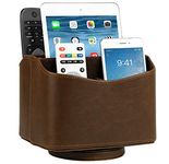 HofferRuffer Spinning Remote Control Holder, Remote Caddy, Spinning Remote Control Organizer, PU Leather (Classic Brown)