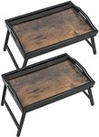 2 Pack Bed Tray Table Breakfast Trays Serving Tray Bamboo Bed Laptap Floding Legs with Handles and Phone Holders