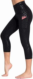 Dragon Fit High Waist Yoga Leggings with 3 Pockets,Tummy Control Workout Running 4 Way Stretch Yoga Pants (X-Large, Capri29-Black Leopard)