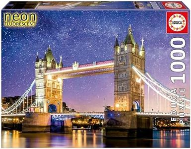 Educa - Tower Bridge, Londres ´Neon´ | Espectacular Puzzle de 1000 Piezas para Adultos Que Brilla en la Oscuridad. Incluye Cola Fix Puzzle. A Partir de 14 años (19930)