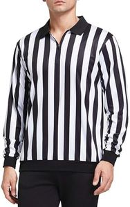 FitsT4 Men's Official Black & White Stripe Referee Shirt Zipper Collared Umpire Jersey Costume Pro Ref Uniform