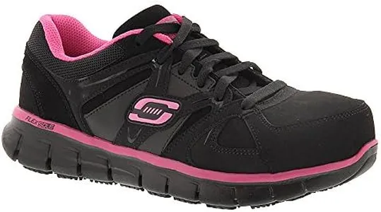 Skechers for Work Women's Synergy Sandlot Slip Resistant Work Shoe,Black/Pink,7.5 M US