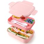 Bento Box Adult Lunch Box -2000 ML Stackable Bento Lunch Box Container with 8 Compartments,Leak-Proof Lunch Containers,Built-in Sauce Container,Utensils,Microwave/Dishwasher/Freezer - Pink