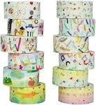 YUBX Cute Washi Tape Set 12 Rolls Gold Foil Masking Cartoon Drawing Decorative Tapes for Arts, DIY Crafts, Journals, Planners, Scrapbook, Wrapping (Children's Patintings)