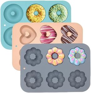 SmartKitch 3 Pack Silicone Donut Pan for Baking, Non-Stick Doughnut Pan, 6 Cavity Heritage Bundtlette Cake Silicone Mold for Baking (Blue+Gray+Pink)