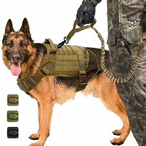 Tactical Dog Harness with Leash, for Hiking Training Military Service Dog Harness Suitable for Medium & Large Dogs (Khaki-M)