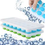 VIVNITS 2 pcs 21 Cavity Pop Up Ice Cube Trays for Freezer with Lid with Easy Release Flexible Silicone Bottom, Stackable, 100% BPA Free, Food Grade for Freezer, Cocktail. Blue & Green (Round Shape)