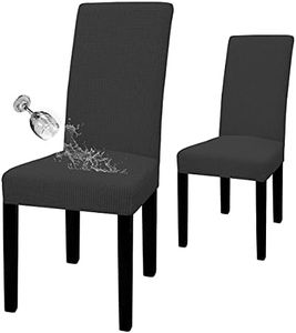 Easy-Going 100% Waterproof Dining Room Chair Cover Set of 2, Stretch Jacquard Parson Chair Slipcover Removable Washable Chair Protector for Home, Restaurant, Banquet (Large, Dark Gray)