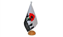 9" x 6" Lest We Forget Army Soldiers Poppy Remembrance Day Large Desktop Table Flag With Wooden Base & Pole Ideal For Party Conferences Office Display