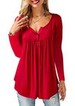 BeLuring Long Sleeve T-Shirts Women Ladies Red T Shirts Casual Loose Tunic Long Tops Blouses, 18-20, A - Red