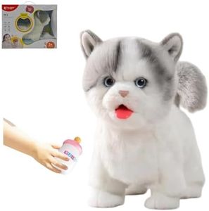 Plush Interactive Simulation Cat, Electronic Walking Pet, Barking,Talking,Wagging Tail Features, Robotic Present Pet Toy for Toddler Kids Girls Boys