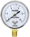 BPSSDI 0-15 Inches of Water Column Gauge, Low Pressure Gauge, Capsule Gauge, 304 Stainless Steel Case, 2.5" Dial Size, 1/4" NPT Lower Mount, Zero Adjustment, for Air Water Gas Pressure Test