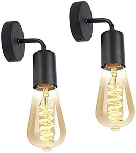 LEDGM 2 Pack Applique Murale Edison Rétro Lampe Murale Vintage Industrielle en Métal Éclairage Industriel Mural Intérieur pour Salon Couloir Chambre Bar Restaurant Café, Douille d'Ampoule E27, Noir
