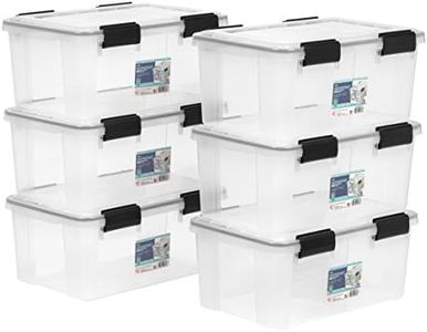 IRIS USA WeatherPro 19 Qt Storage Bins with Lids, 6 Pack, BPA-Free Plastic Gasket Box with Tight Latch and Seal, Stackable Nestable Tote Tub - Clear/Black