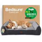 Bedsure Orthopedic Dog Beds Large - 89x63cm Extra Thick Supportive Large Dogs Sofa with Waterproof Washable Cover, Pet Bed Sofa with Soft Plush Sherpa and Nonskid Bottom, Dark Grey