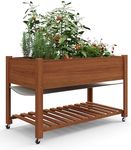 GarveeHome Raised Garden Bed with Legs 48x24x30in, Mobile Elevated Wooden Raised Planter Box with Wheels, Storage Shelf, Outdoor Standing Growing Bed for Vegetables, Flower, Herbs