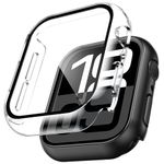 TAURI 2 Pack Hard Case Designed for Apple Watch Series 10 46mm, [360° Shockproof] with 9H Tempered Glass Screen Protector, [Scratch-Resistant] Cover - Clear+Black