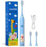 US1984 Sonic Electric Toothbrush for Kids with 5 Modes, 3 Brush Heads & Rechargeable Battery, Ultra Soft Nylon Bristles, IPX7 Waterproof, Electric Power Tooth brush (Blue)