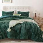 Smoofy Fluffy Full Size Comforter Set 3 Pieces - DarkGreen Fleece Fluffy Comforter Full Size, Luxury Fuzzy Bedding Set Full, Soft Full Size Bed Set All Season, Heavy Full Bedding with 2 Pillow Cases