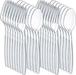 POLCANUR Clear Plastic Cutlery Set,（Bulk Pack 200 Pcs）Plastic Utensils Heavy Duty,100 Plastic Forks and 100 Spoons, Sets for Party，Gathering,Dinners,Take-Out, Catering, Picnic, Food Services