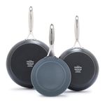 GreenPan Valencia Pro Hard Anodized 3 Piece Fry Pan Skillet Set, Ceramic Nonstick 8" 9.5" and 11" Induction Suitable Frying Pans, PFAS-Free Cookware, Dishwasher Safe, Oven and Broiler Safe, Gray