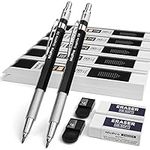 Nicpro 2mm Metal Mechanical Pencil Set, 2PCS Lead Holder 2.0 mm Marker Artist Carpenter Pencils with 120 Graphite Lead Refill (HB 2H 4H 2B 4B & Color), 2 Eraser for Drafting, Drawing Writing Sketching