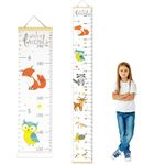 SYCARON Growth Chart Kids, Nursery Height Charts Canvas Wall Ruler Removable Height Measure Chart Hanging Measuring Ruler Wall Decal with Hook for Nursery Bedroom Wall Decor - Animal