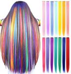 ECOCHARMS 14 PCS Colored Hair Extensions Heat-Resistant Synthetic straight Hairpiece,Multi-colors Party Highlights Clip in Hair Extensions Cosplay Fashion Party Christmas Gift for Women Girls and Kids (Rainbow)