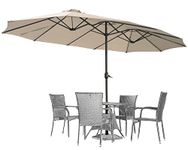 AECOJOY 4.5m Garden Umbrella Parasol, Double-Sided Patio Beach Umbrella with Crank Air Vents, Large Garden Parasol for Deck Pool Patio in Beige