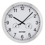 REOTEMP Brushed Aluminum Wall Clock with Temperature and Humidity, 12"