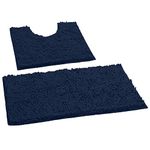 Bathroom Rugs Sets 2 Piece, Luxury Chenille Bath Mat Set, Soft Plush Anti-Slip Bath Rug + U-Shaped Toilet Mat. Microfiber Shaggy Carpet, Super Absorbent, Navy.