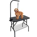 Kalolary 32inch Pet Dog Grooming Table with Adjustable Height Arm, Loop & Mesh Tray, Foldable Heavy Duty Grooming Table for Dog Cat Pet Grooming(Black)