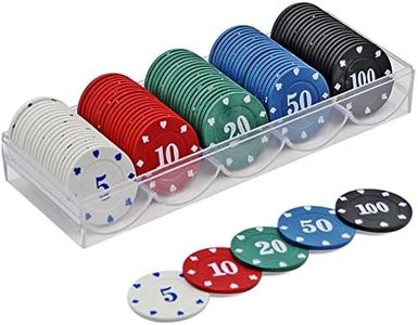 KAYSENSUK Chip da Poker in plastica 100 Chip da Poker Set con Scatola di immagazzinaggio, Chip di Stile del Casinò Stampato denominazione per Le Notti di Gioco in casa del Texas, Notti di Poker