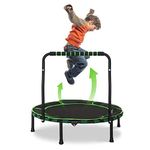 36'' Foldable Fitness Trampoline,Trampoline for Kids Jumping Fitness Mini Trampoline with Adjustable Foam Handle and Safety Pad,Trampoline Indoor Outdoor for Toddler Boys Girls,Max Load 154lbs