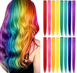 MQY COLOR Colored Clip in Hair Extensions 21Inch Synthetic straight Hair Extensions for Women Girls Gift Multi-Colors Party Clip in Synthetic Hairpiece 16pcs (Rainbow color)