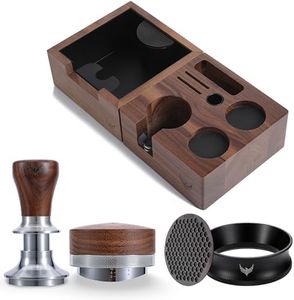 KNODOS 58mm Walnut Espresso Accessories Set – Premium Barista Kit for All 58mm Espresso Machines – Includes Tamper, Tamping Station, Distributor, Knock Box & Dosing Funnel