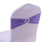 Gold Fortune 50PCS Stretch Wedding Chair Bands with Buckle Slider Sashes Bow Decorations 22 Colors (Lavender)