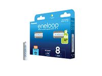 eneloop, AAA/Micro, rechargeable battery, 8-pack, capacity of 800 mAh, ready-to-use Ni-MH batteries, 2000 recharge cycles, plastic free packaging, standard, white